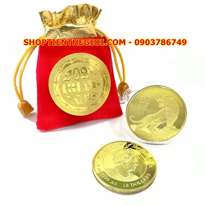 Xu Úc Hình Con Hổ Mạ Vàng tặng túi gấm 2022 - SP005412